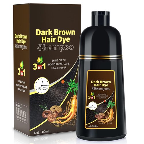 Hair Dye Shampoo 3 in 1 for Gray Hair, Hair Coloring Shampoo Organic Natural Hair Dye Plant Essence Hair Color Dye Shampoo for Women Men (Dark Brown)