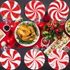 Wiooffen 80Pcs Christmas Peppermint Candy Paper Plates Party Supplies 9Inch Red White Candy Mint Tableware Christmas Dinner Dessert Plate Disposable Dinnerware Decorations for Holiday Xmas Theme Party