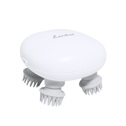 SUE&JOE Electric Scalp Massager Portable Waterproof Head Massager Mini Head Scratcher Cat Massager with 4 Massage Heads for Hair Growth and Stress Relax (White)