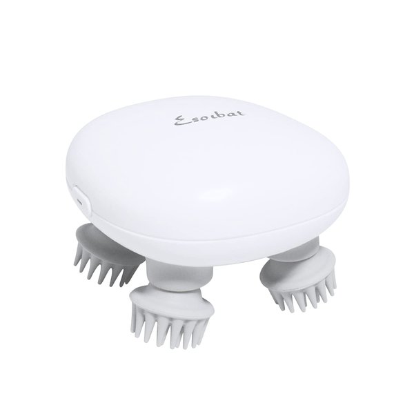 SUE&JOE Electric Scalp Massager Portable Waterproof Head Massager Mini Head Scratcher Cat Massager with 4 Massage Heads for Hair Growth and Stress Relax (White)