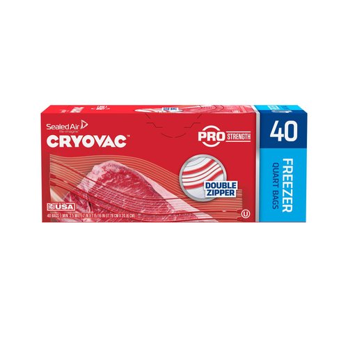 Diversey CRYOVAC Resealable Double Zipper Quart Freezer Bags (40 Bags)