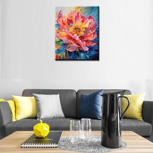 Aihonmin Beautiful Blossom Floral Paint by Number for Adult and Kids Beginner,Pink Petal Canvas Oil Painting Kit Digital Painting，Vintage Watercolor Living Room Decoration，（Without Frame）