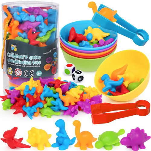 FNQUTOY Counting Dinosaur Color Sorting Toys for Toddlers 1-3,Montessori Sensory Education Preschool Learning Activities Counting Matching Training Set Games Toys for Kids Boys Girls Ages 2 3 4 5