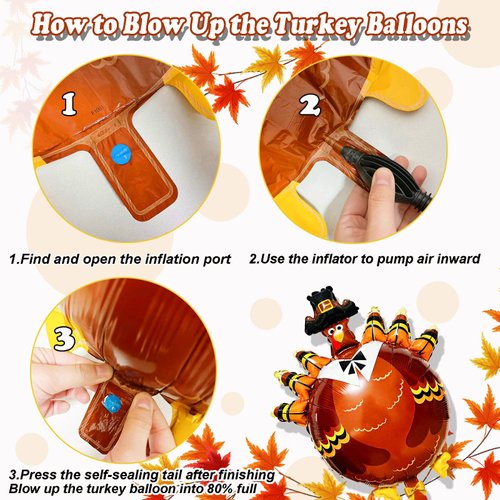 Turkey Balloons 4Pcs -Thanksgiving Turkey Foil Balloons Thanksgiving Decorations Garland Supplies for Birthday Baby Shower Party