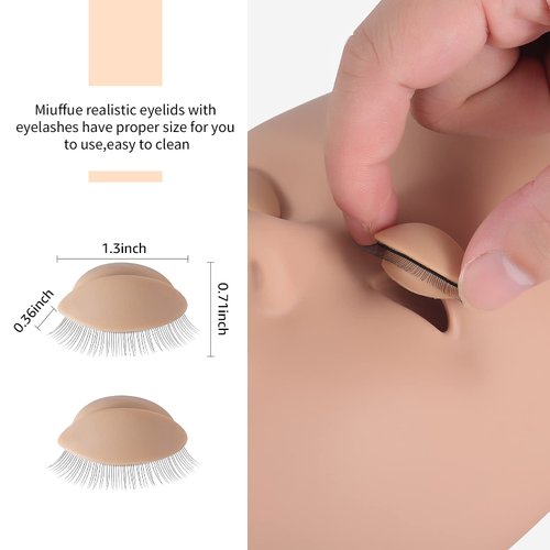 Miuffue Replacement Eyelids for Mannequin Head, 2 Pairs Eyelash Extension Eyelids for Lash Practice, Silicone Rubber Realistic Eyelids for Eyelash Training