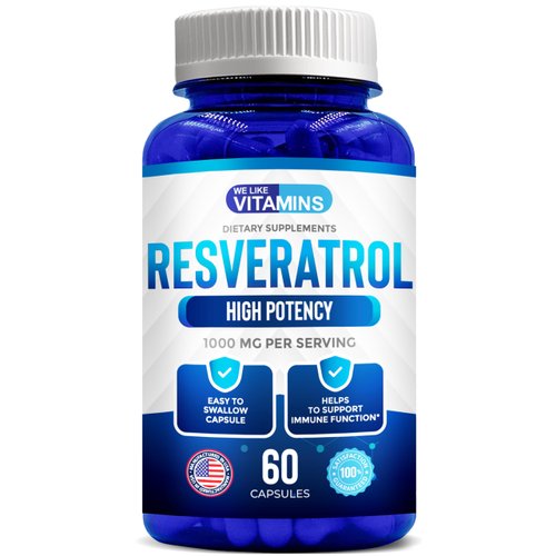 We Like Vitamins Resveratrol 1000mg per Serving - 180 Easy to Swallow Veggie Capsules - Natural Resveratrol Supplement 1000mg - Antioxidant Supplement Helps Support Anti-Aging and Immune System