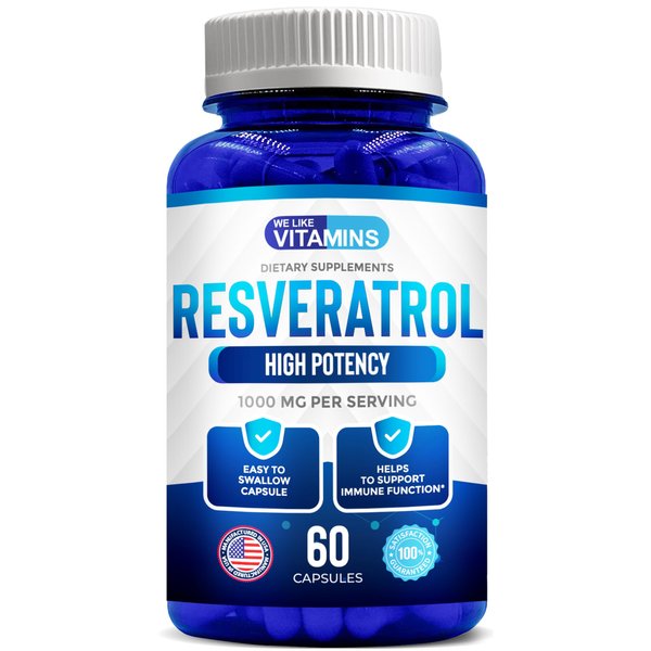 We Like Vitamins Resveratrol 1000mg per Serving - 180 Easy to Swallow Veggie Capsules - Natural Resveratrol Supplement 1000mg - Antioxidant Supplement Helps Support Anti-Aging and Immune System