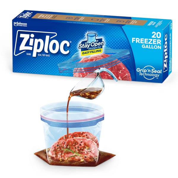 Ziploc Pint Food Storage Freezer Bags, Grip 'n Seal Technology for Easier Grip, Open, and Close, 20 Count