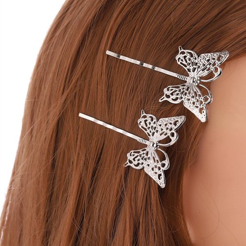 Vintage Hollow Out Butterfly Hair Clip Pin Silver Hair Barrette French Butterfly Hairpin Bobby Pins Decorative Hair Accessories for Women and Girls 2Pcs