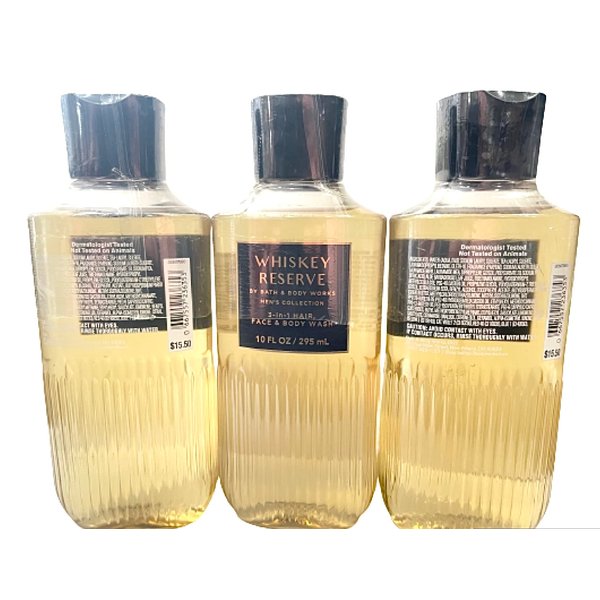 Bath and Body Works Whiskey Reserve Men's Collection 3 In 1 Hair Face and Body Wash Lot of 3 Shampoo Cleanser 10 Ounce Bottles
