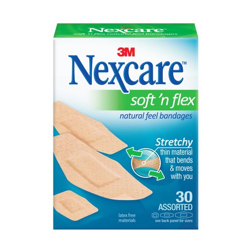 Nexcare Comfort Flexible Fabric Bandage, Latex Free, Assorted Sizes, 30 ct Packages (Pack of 4)