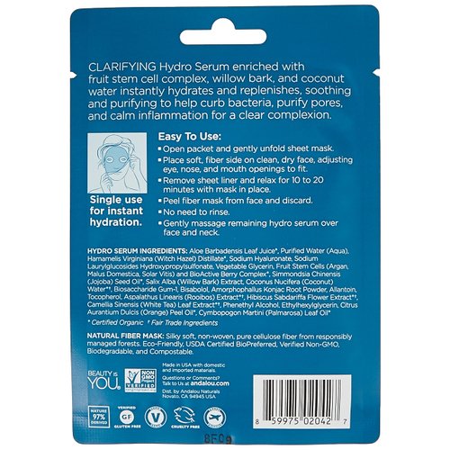Andalou Naturals Coconut Water Instant Pure Pore Hydro Serum Facial Mask, Gluten Free, 0.6 Fluid Ounce (Pack Of 6)
