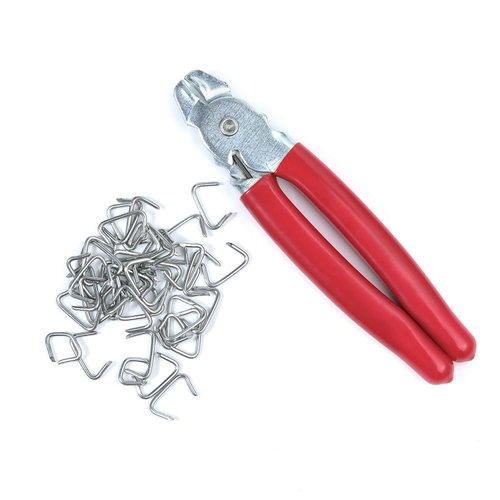 Straight Hog Ring Pliers Set & 200pcs Galvanized Hog Rings – Upholstery Installation Kit for Bungee/Shock Cords/Animal Pet Cages/Bagging/Traps/Sausage Casing/Meat bags/Fencing/Railing by NIDAYE
