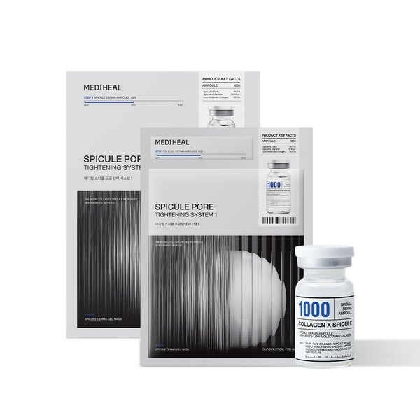 Mediheal Collagen Spicule Pore Care System 4 pcs - Serum & Gel Mask Set. 1,000 ppm Purity Spicule & Micro Collagen Included. 2-Step Pore Care System with Spicule Collagen Ampoule & Collagen Gel Mask