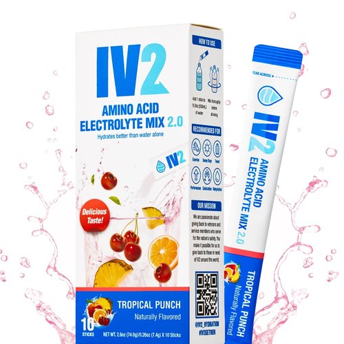IV2-Zero Sugar Amino Acid Hydration Powder I Electrolyte Drink Mix I Essential Vitamins I Vegan, Non-GMO, Glunten-Free I Next Level Hydration (10 Count)