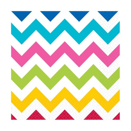 Amscan Disposable Lunch Paper Napkins in Chevron Print (16 Piece), 6.5" x 6.5", Multicolor