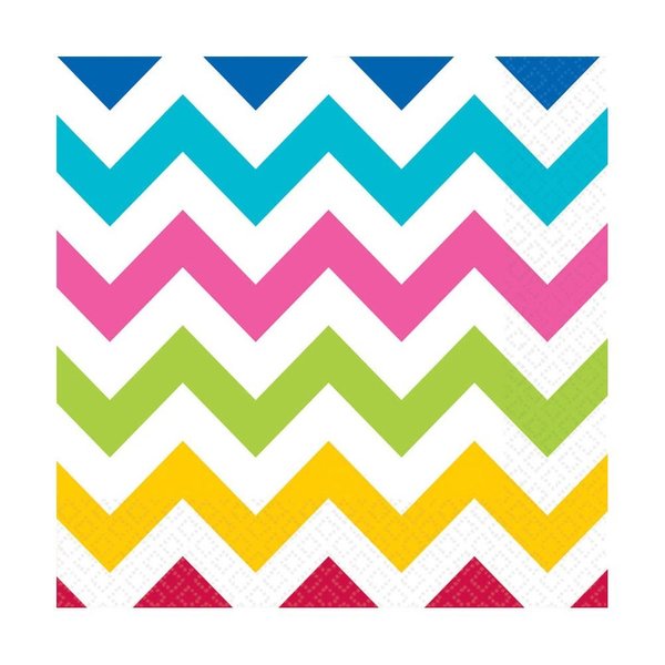 Amscan Disposable Lunch Paper Napkins in Chevron Print (16 Piece), 6.5" x 6.5", Multicolor