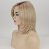 RENERSHOW Short Platinum Blonde Bob Wigs for White Women Ombre Blonde Wig with Brown Roots Straight Heat Synthetic Daily Party Wig(14inch)
