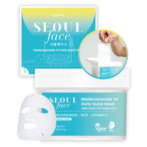 DERMAL Seoul Face Madecassoside 3X Daily Quick Mask 36 Sheet – Korean Skincare Vengan Tencel Facial Masks - Improving Dark Spots, Soften Skin Mask Sheets with Rice, Vitamin C, Panthenol