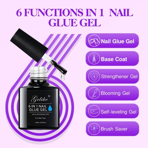 Gelike EC Soft Gel Nail Tip and Glue Gel Kit, Gel x Nail Kit with Almond and Coffin Shape, Ultra-Portable LED Nail Lamp, French Tip Nail Stamp DIY Nail Art Tools Gel Nail Extension Kit