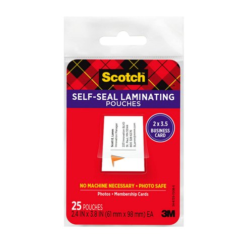Scotch Self-Sealing Laminating Pouches, 25 Pack, Business Card Size, Great for Gift Tags
