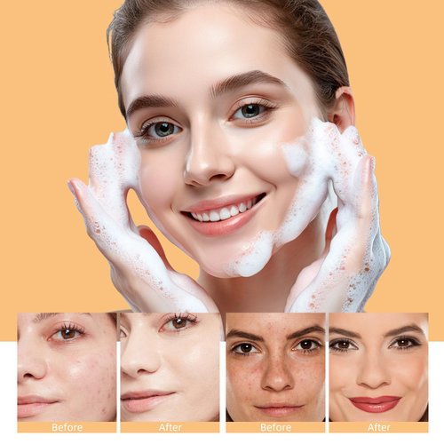 Turmeric Face Wash Turmeric Facial Cleanser, Facial Cleanser for Women, Turmeric Cleanser Facial Cleansing Products Cleanser Daily Turmeric Foaming Face Wash with Brush for Women Men 5.28FLOZ