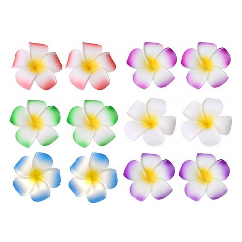 ALIMITOPIA Hawaiian Plumeria Hair Clip Foam Artificial Tropical Flower Hairpin Barrette Hair Accessories for Luau Beach Party(Plumeria Flower;12pcs;Medium Size)