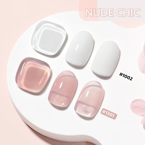 GAOY Jelly White Gel Nail Polish, French Manicure 16ml 2 Colors 1301 1002 Sheer Nude Soak Off UV Gel Polish Set for Nail Art DIY at Home, Nude Chic