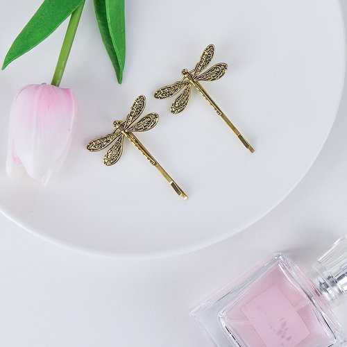 SHIDOW Dragonfly Hair Clips, Wedding Retro Antique Barrette, Bridal Headdress Head Wear Styling Hair Accessories for Girls Ladies Bobby Pins Hair pins French (8 Pcs) (Gold)