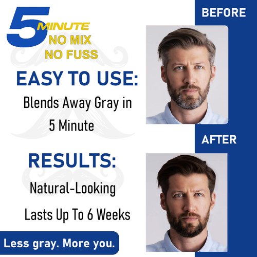 Men's Long-Lasting Black Hair Dye & Root Touch Up for Gray Coverage - 5 Minute Natural Beard & Mustache Coloring Shampoo 3-in-1