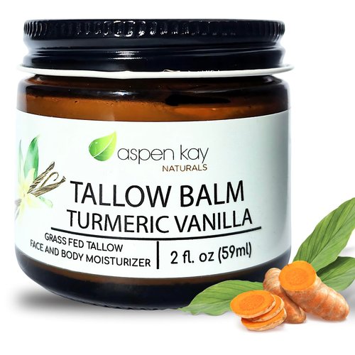 Handmade Beef Tallow Moisturizer Cream (Vanilla Turmeric) | 100% Grass Fed Beef Tallow for Skin | Tallow Balm with Natural & Organic, Herb-Infused Ingredients | Made in USA | 2 fl oz