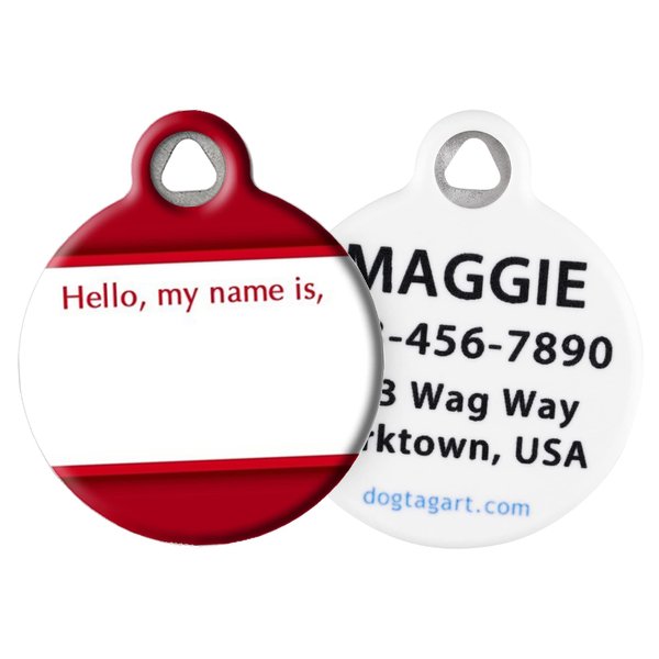 Dog Tag Art Cute Hello My Name is Custom Pet ID Tag for Dogs and Cats, Personalized Dog Tag with Customized Identification Information, Hello, My Name is, Small (7/8" Diameter)