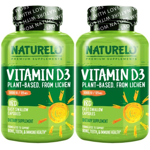 NATURELO Vitamin D - 5000 IU - Plant Based from Lichen - Natural D3 Supplement for Immune System,...