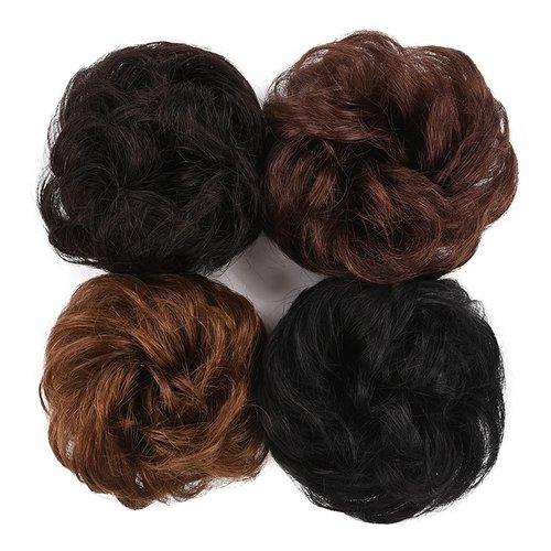 Uotp 100% Human Hair Messy Bun Hair Pieces Drawstring Hair Scrunchie Wedding Donut Hair Ring Daily Hair Bun Lady Styling Tool Hair Accessories for Women Girls (Dark Brown)