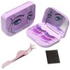 3 Tier Eyelash Storage Case Lash Dime Organizer Holder Box with Mirror Makeup Cosmetic Travel Case Empty and Eyelash Tweezer False Lash Container (Purple)