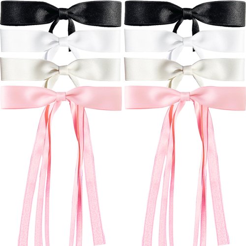 Aimin Hair 10pcs Satin Hair Bows Clips For Women and Girls, Hair Ribbon Hair Bows With Long Tail (Mixed 4 color)
