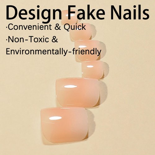 Pink French Tips Press on Toenails Gradient Short Toe Nail Tips Press ons White Pink Glue on Fake Toe Nails Nude Square Summer Artificial Beach Full Cover False Toe Nails for Women 24Pcs in 12 Sizes