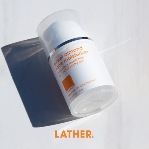 LATHER Sweet Almond Face Moisturizer - Hydrating Moisturizer for All Skin Types - Gentle & Light Face Lotion for Women & Men - 2 Fl Oz