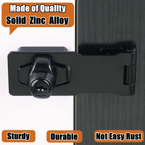Alise Hasp Lock,Door Hinge Lock with Keys,Black Clasp Latch Hinges Locks for Doors,4 Inch Chest Latches,Dispense with Padlock