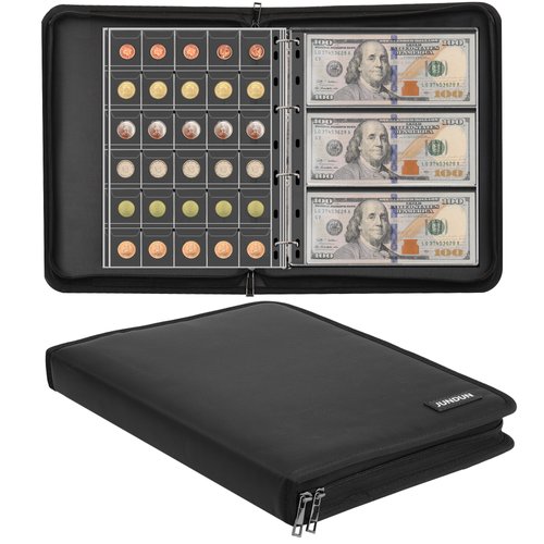 Coin Collection Book Holder for Collectors, 300 Pockets Fireproof Coins Collection Album & 36 Sleeves Money Storage Case for Coin Currency Collection Supplies, Bill, Pennies, Quarters, Stamp