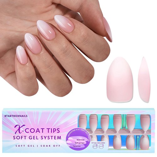 btartboxnails XCOATTIPS Ombre Nails - Press on Nails Short, 160Pcs Almond Nail Tips Pink White Gradient Soft Gel False Nail Tips Soak Off Fake Nails Extensions DIY 16 Sizes