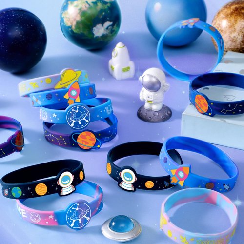 KELENO 24 Outer Space Party Favors Birthday Supplies Galaxy Astronaut Silicone Bracelets Bulk Kids Boy Girl Toy Gift for Goodie Bag Stuffer Class Prize Christmas Easter Space Themed Party Favors