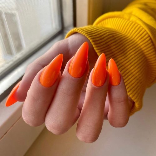Orange Press on Nails Medium Length,KXAMELIE Gel Glue on Nails Almond Nails Press on,Natural Color Full Cover Stick on Nails for Women,Reusable Stiletto Nails Acrylic,Short Almond Nails Set in 12 Size