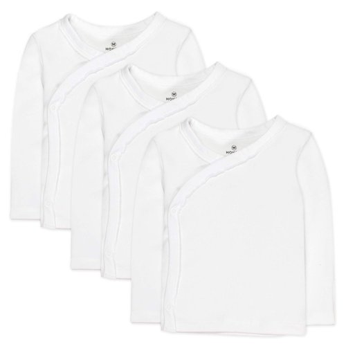 HonestBaby unisex baby 3-pack Organic Cotton Long Sleeve Side-snap Kimono Tops and Toddler T Shirt Set, Bright White, Newborn US