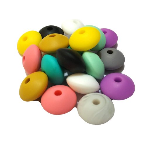 Arakierst 100pcs Silicone Abacus Pearl Bead for Pen Making 12mm Silicone Flat Lentil Spacer Beads for Keychain DIY Beading Mom Woman Jewelry Craft Accessories