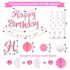 YEOCU Birthday Decorations, NO DIY, Pre-Strung Happy Birthday Banner with Honeycomb Balls, Hanging Swirls, Circle Dots Garland, Happy Birthday Party Decorations for Women Men Boys Girls (Pink)