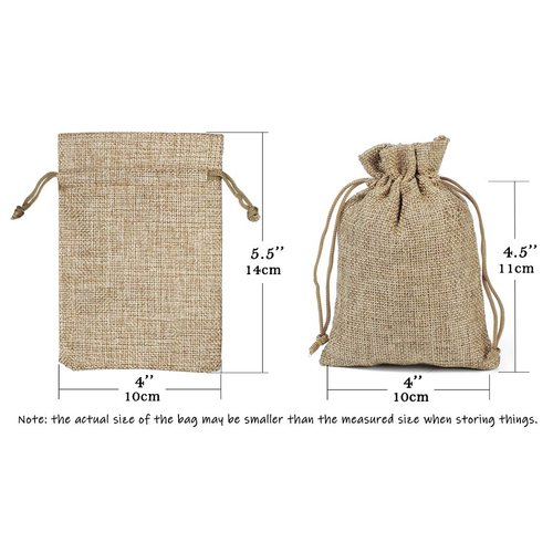 Hapdoo Lot of 100 Burlap Bags with Drawstring Gift Bags Jewelry Pouches Sacks for Wedding Party and DIY Craft, 5 x 3.5 Inches