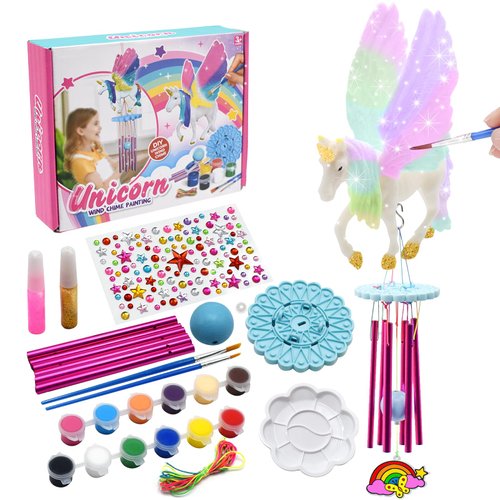 Cyiecw Unicorn Wind Chimes Painting Kit for Kids, Paint Your Own Unicorn Craft Kit Toys, Arts & Crafts for Girls Ages 4-12, 3 4 5 6 7 8 Years Old Unicorn Toys Gifts for Girls for Birthday, Christmas