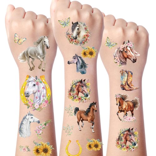 Gameza Horse Temporary Tattoos - 264+ Horse Party Decorations Favors Horse Tattoos for Kids Birthday Party Supplies Cowgirl Temporary Tattoos Horse Tattoo Stickers Horse Cowgirl Party Decorations
