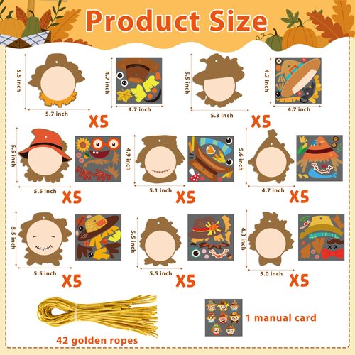 BeYumi 123Pcs Fall Scarecrow Head Craft Kit DIY Scarecrow Craft Autumn Thanksgiving Art Craft Make Your Own Scarecrow Head Set Home Classroom Game Activities Art Supplies Decor for Kindergarten Kids